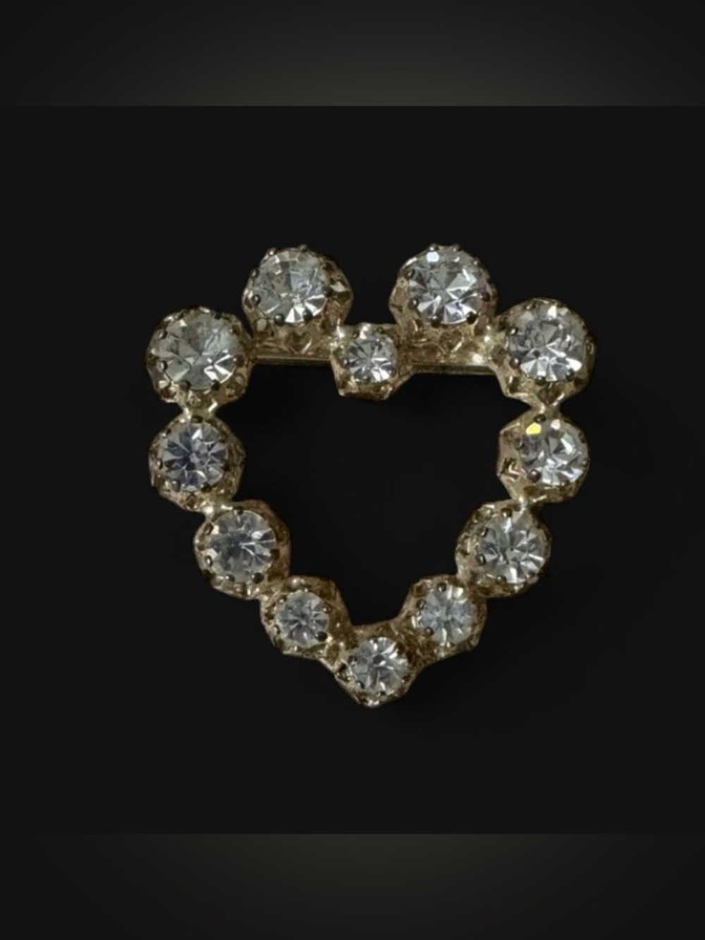 Vintage Austrian Crystal Rhinestone Heart Brooch Silver Tone Mid Century 1.25"